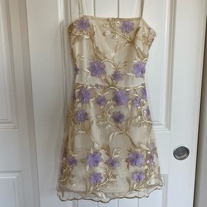 Lucy in the Sky Homecoming Dress | Amari Gold Floral Mesh Dress | Size XS